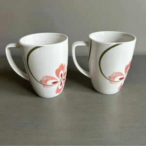 Correlle Coordinates Pretty Pink 12 oz Porcelain Mugs Coffee Floral White